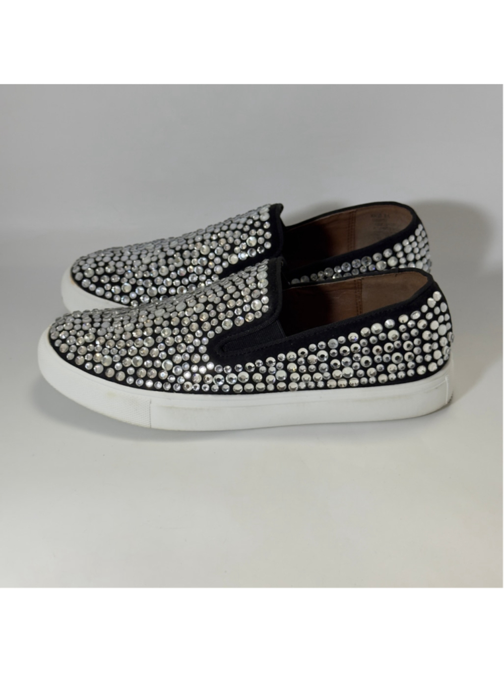Steve Madden Rhinestone All-over Crystal Slip-On Sneakers Black Silver Size 8.5